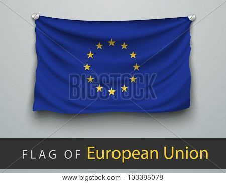 Flag Of European Union Battered, Hung On The Wall