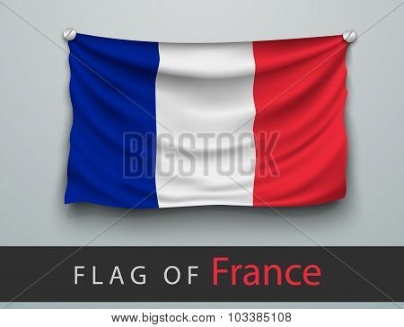 Flag Of France Battered, Hung On The Wall