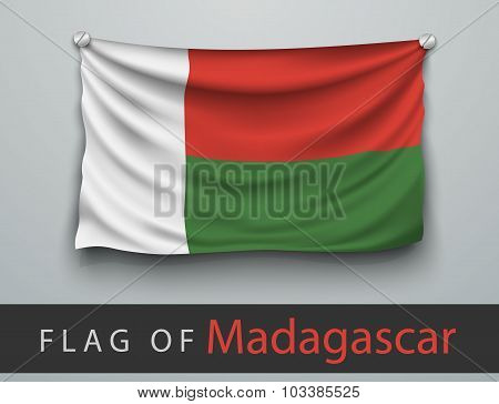 Flag Of Madagascar Battered, Hung On The Wall