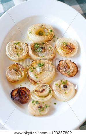 Platter Of Grilled Onions With Oil And Vinegar
