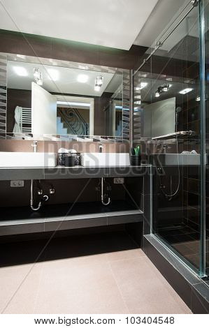 Sink and mirror in bathroom