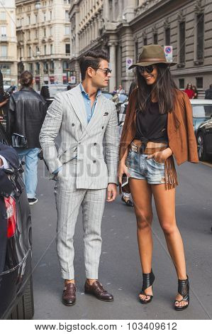 People Gather Outside Ferragamo Fashion Show Building In Milan, Italy