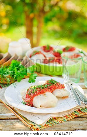 Cabbage Rolls With Tomato Sauce And Dill