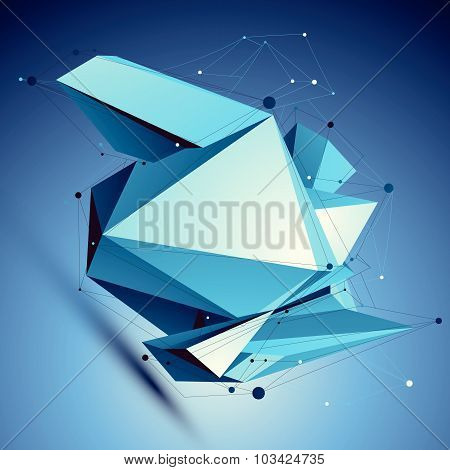 Blue contemporary technological misshapen construction, colorful abstract dimensional background
