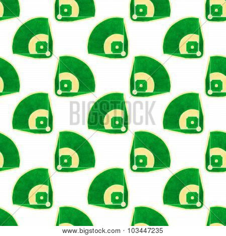 Baseball field. Seamless pattern with hand drawn baseball diamond on the white background.