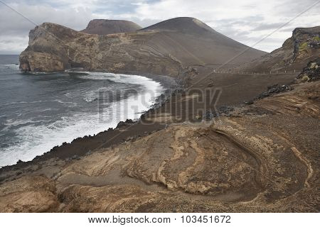 Azores Volcanic Coastline Landscape In Faial Island. Ponta Dos Capelinhos