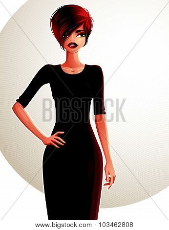 Sexy coquette woman with her hand on waist, full-length portrait. Attractive red-haired lady