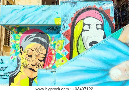 Street Art And Graffiti On Wall In Potenza, Italy