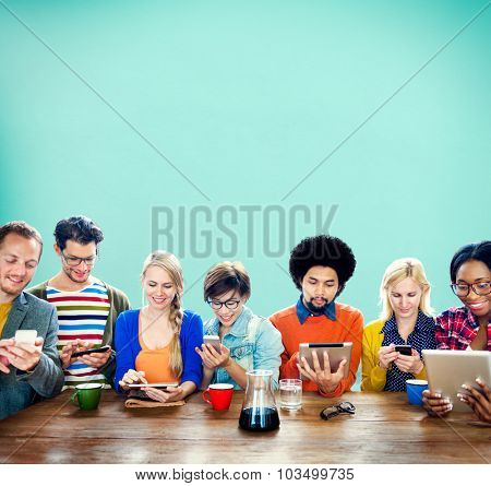 Mutiethnic Group of People Smiling Technology Tablet Concept