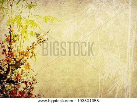 plum blossom and bamboo on paper background