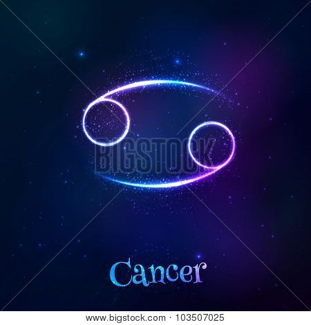 Blue shining cosmic neon zodiac Cancer symbol