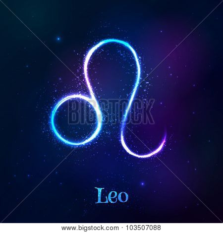 Blue shining cosmic neon zodiac Leo symbol