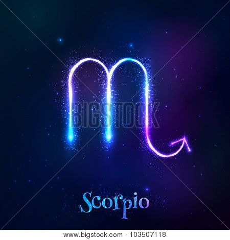 Blue shining cosmic neon zodiac symbol