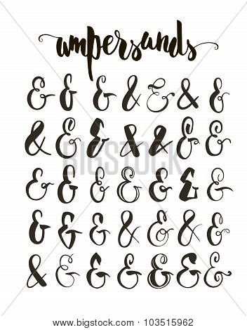 Set of hand drawn ampersands.