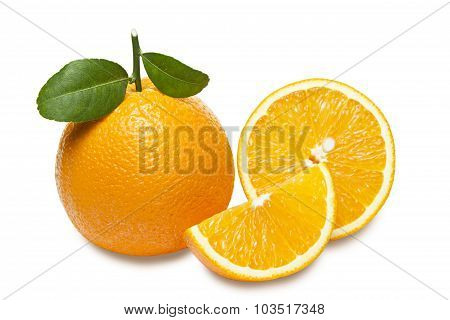 Orange With Slices Isolated On White Background. Clipping Path.
