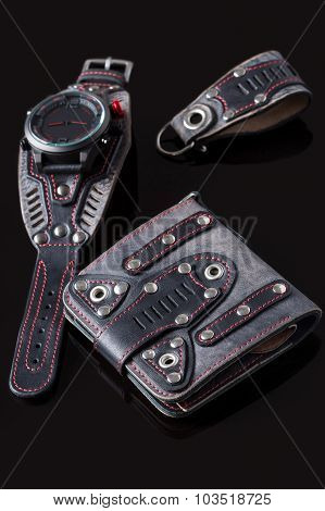 accessory kit. biker watch, wallet and key ring.