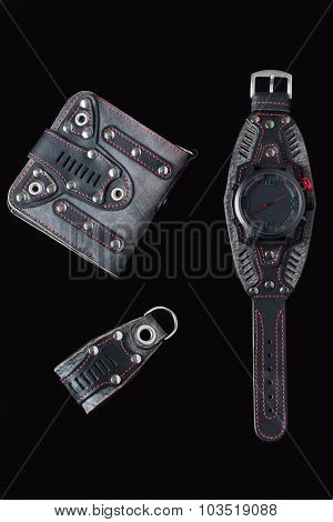 accessory kit. biker watch, wallet and key ring.