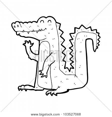 simple black and white line drawing cartoon  crocodile