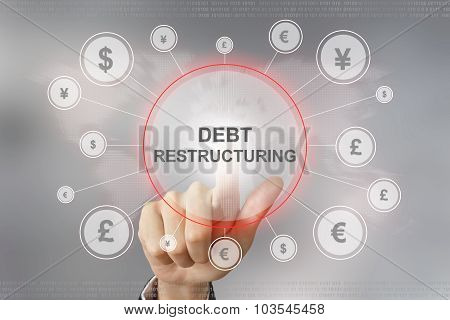 Business Hand Pushing Debt Restructuring Button