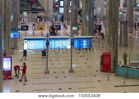 Overlooking View Of A Sparkling, Clean Concourse Area, Approaching The Customs Counters At Dubai Int