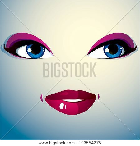 Parts Of The Face Of A Young Beautiful Lady With A Bright Make-up. People Facial Expression
