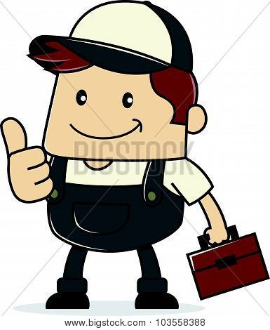 Plumber holding toolbox