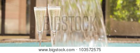 Two Glasses Of Champagne Near Outdoor 