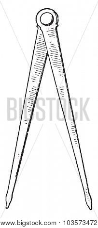 Compass found in Pompeii, vintage engraving.