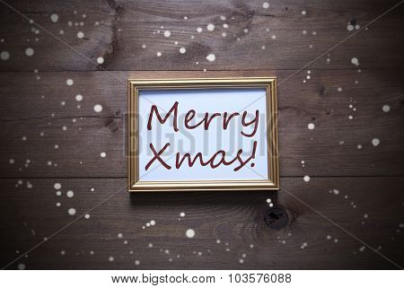 Golden Picture Frame With Merry Xmas And Snowflakes