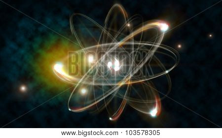 Close up illustration of atomic particle for nuclear energy imagery