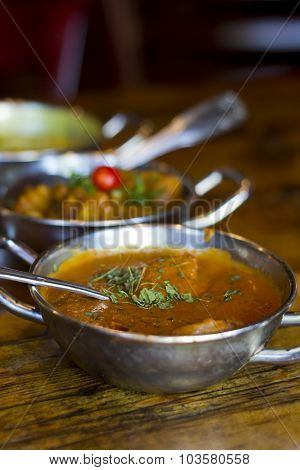 Authentic Indian cuisine popular dishes on table with selective focus