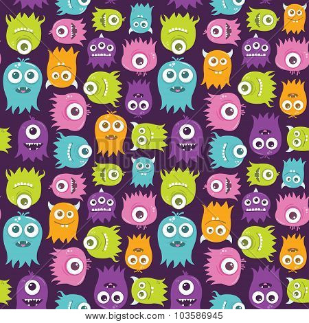 Cute Happy Flying Aliens, Seamless Pattern