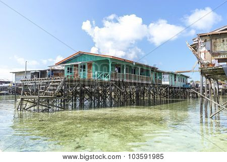 SABAH MALAYSIA - AUGUST 15 2015 : Traditional floating resort at Mabul Island Sabah Malaysia.