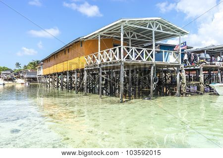 SABAH MALAYSIA - AUGUST 15 2015 : Traditional floating resort at Mabul Island Sabah Malaysia.
