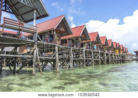 SABAH MALAYSIA - AUGUST 15 2015 : Floating resort at Mabul Island Sabah Malaysia.