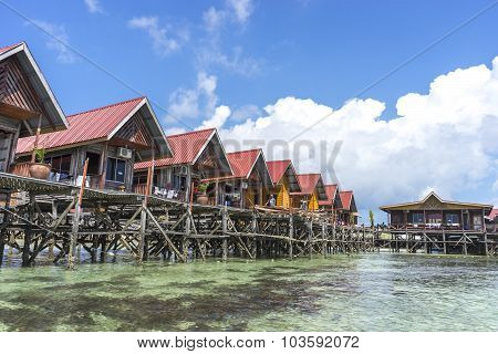 SABAH MALAYSIA - AUGUST 15 2015 : Floating resort at Mabul Island Sabah Malaysia.