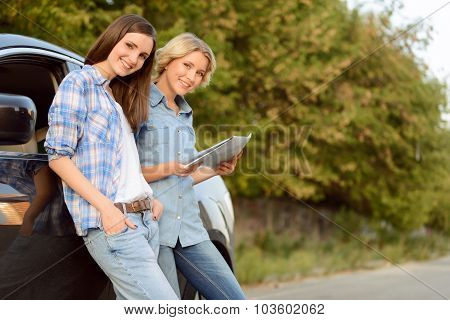 Nice girls holding map