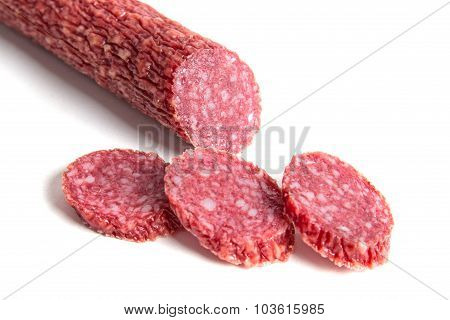 Sliced sausage isolated on white background