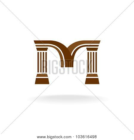 Letter M Logo With Columns. Architecture, Business, Lawyer Concept.