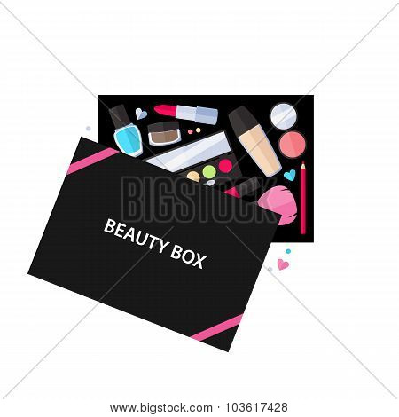 Beauty box cosmetics service illustration.