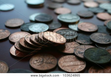 Pennies close up stock photo high quality