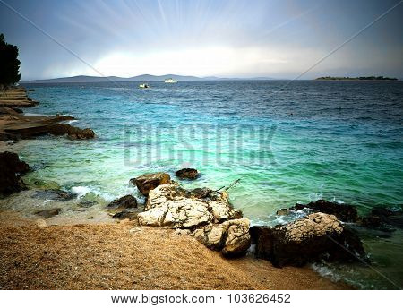 Beach And Clear Sea With Cloudy Sky, Croatia Dalmatia