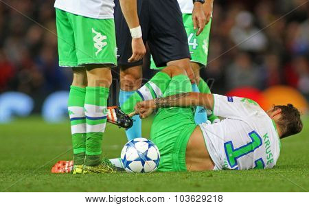 MANCHESTER, ENGLAND - SEPTEMBER 30, 2015: Champions League match between Manchester United and Vfl Wolfsburg at Old Trafford Stadium on September 30, 2015
