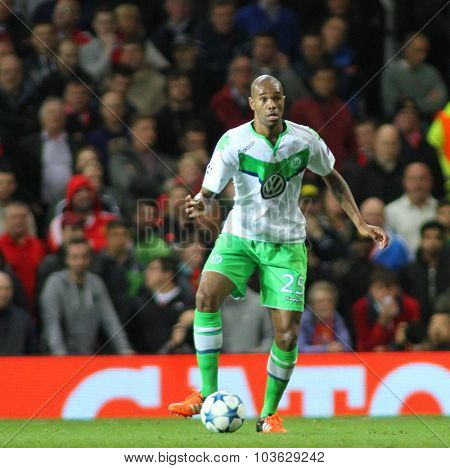 MANCHESTER, ENGLAND - SEPTEMBER 30, 2015: Champions League match between Manchester United and Vfl Wolfsburg at Old Trafford Stadium on September 30, 2015