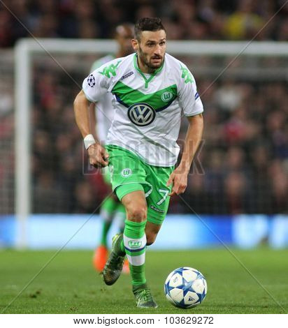 MANCHESTER, ENGLAND - SEPTEMBER 30, 2015: Champions League match between Manchester United and Vfl Wolfsburg at Old Trafford Stadium on September 30, 2015