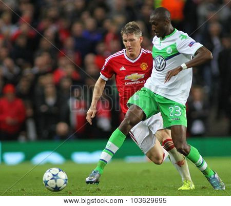 MANCHESTER, ENGLAND - SEPTEMBER 30, 2015: Champions League match between Manchester United and Vfl Wolfsburg at Old Trafford Stadium on September 30, 2015