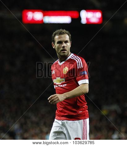 MANCHESTER, ENGLAND - SEPTEMBER 30, 2015: Champions League match between Manchester United and Vfl Wolfsburg at Old Trafford Stadium on September 30, 2015