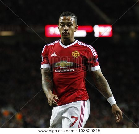 MANCHESTER, ENGLAND - SEPTEMBER 30, 2015: Champions League match between Manchester United and Vfl Wolfsburg at Old Trafford Stadium on September 30, 2015