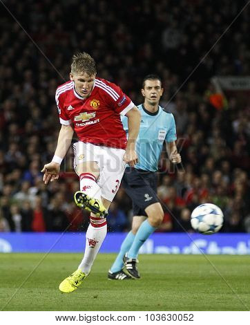 MANCHESTER, ENGLAND - SEPTEMBER 30, 2015: Champions League match between Manchester United and Vfl Wolfsburg at Old Trafford Stadium on September 30, 2015
