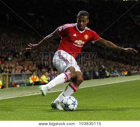 MANCHESTER, ENGLAND - SEPTEMBER 30, 2015: Champions League match between Manchester United and Vfl Wolfsburg at Old Trafford Stadium on September 30, 2015